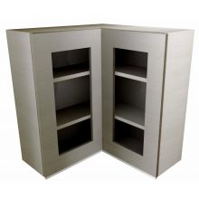 Handleless L Shaped Corner Wall Cabinet With Glass Doors